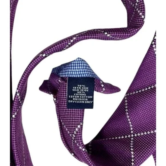 CHARLES TYRWHITT Men's Silk Cotton Necktie LUXURY XL Purple Geometric W:3.2" EUC